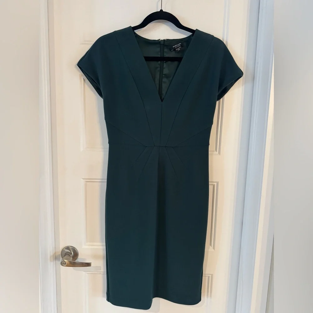 Marciano Deep Teal V-Neck Midi Sheath Dress - Picture 1 of 3